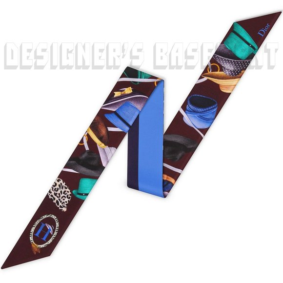 CHRISTIAN DIOR brown "H" for HATS ABCDIOR MITZAH skinny 2-sided Silk scarf NIB - Picture 2 of 6
